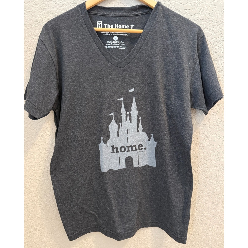 Disney Castle Women's Medium Gray V Neck Shirt The Home T USA